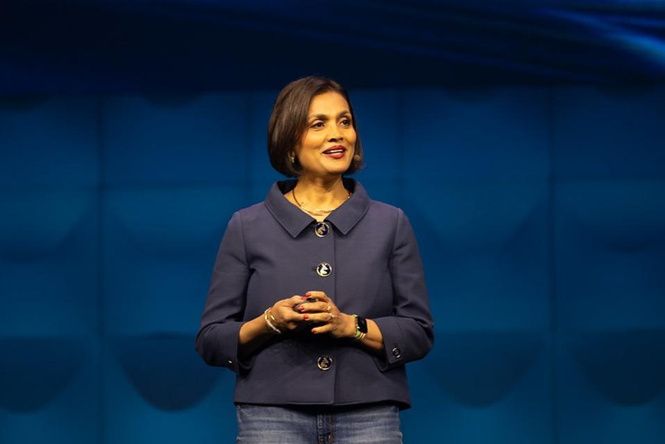 Images of Liz Sentoni, Cisco's top customer experience officer, speak at Cisco Live 2025