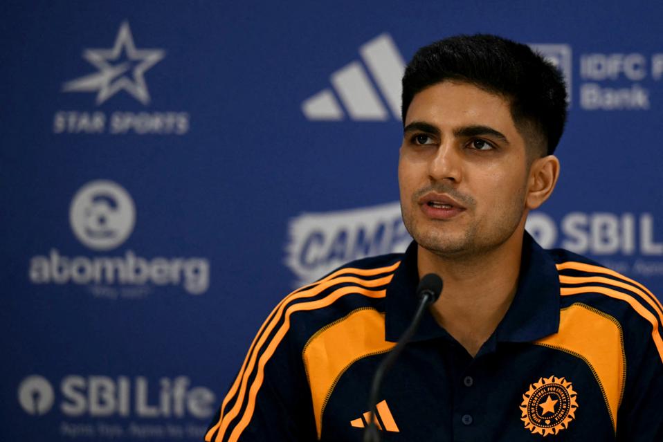 Indian Test captain Shubman Gill takes a question at the BCCI HQ before the England tour.