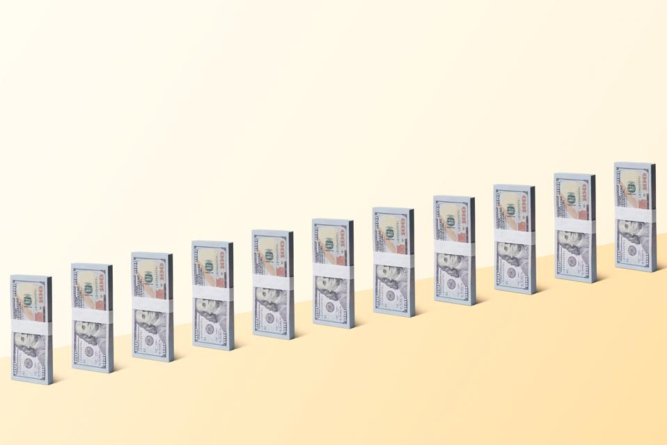 Long row of money on the edge