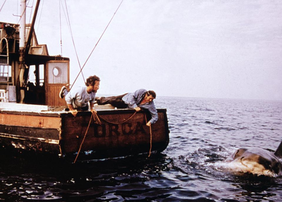 Dreyfuss and Shaw Fishing in 'Jaws,' 1975.
