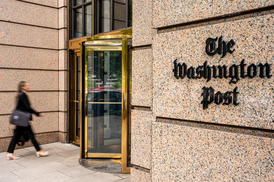 The Washington Post logo outside its DC headquarters