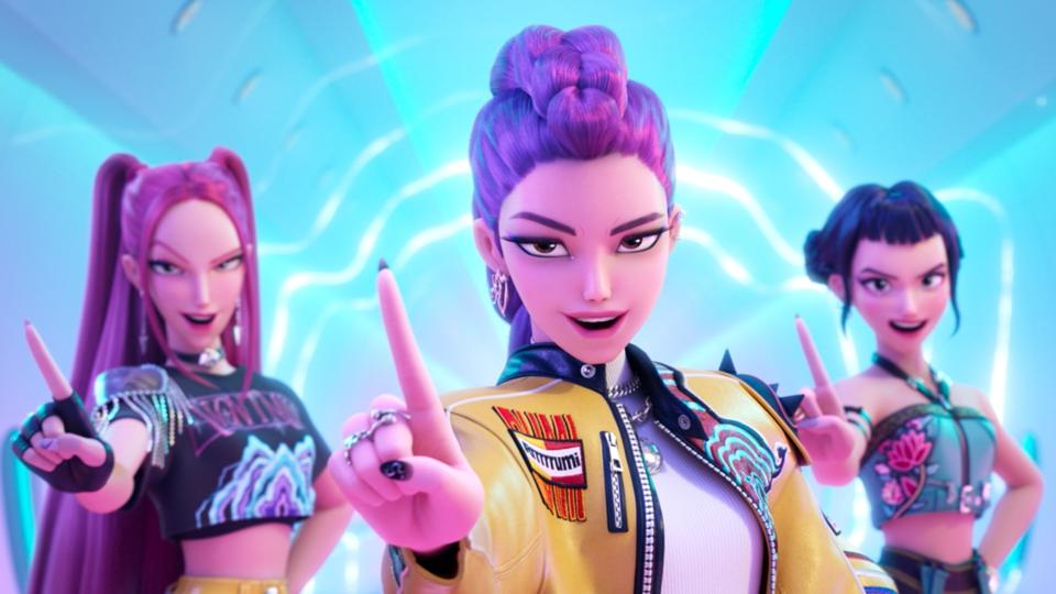 Mira (voice by May Hong), Rumi (voice by Arden Cho) and Zoey (voice by Ji-Young Yoo) in "KPop Demon Hunters."