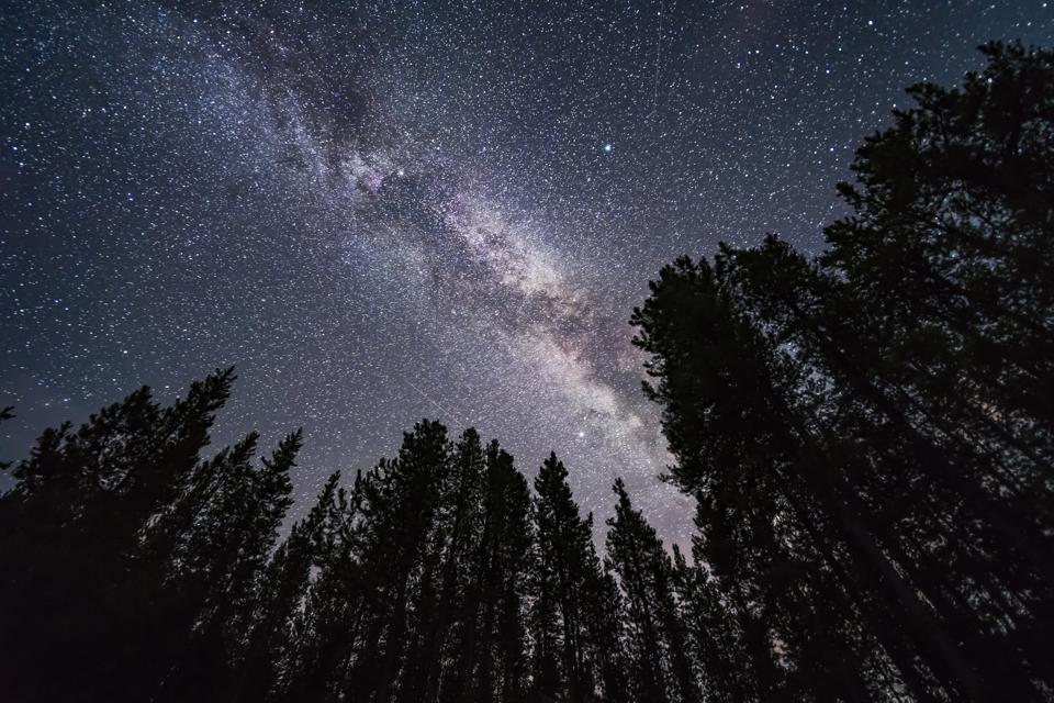 The summer Milky Way overhead and through the Summer Triangle stars in July