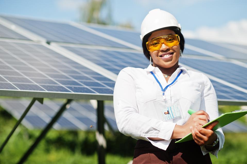 Engineer at solar station.