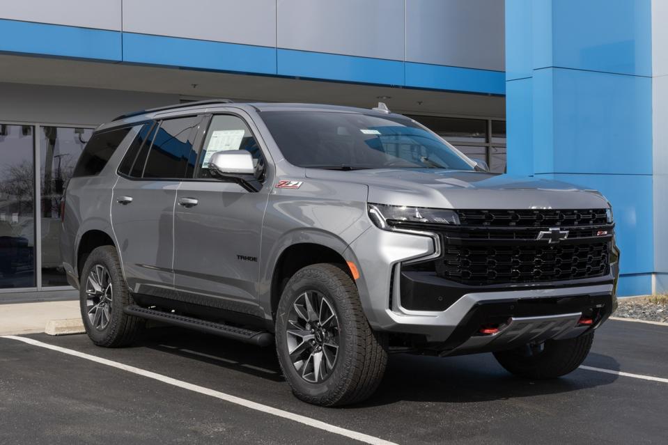 Chevrolet Tahoe 4WD Z71 display at a dealership. Chevy offers the Tahoe in LS, LT, RST and Premier models. MY:2024