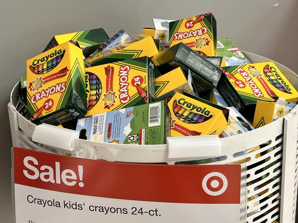 Bin full of Crayola Crayons on sale, Target store, Queens, New York