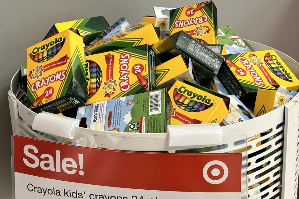Bin full of Crayola Crayons on sale, Target store, Queens, New York