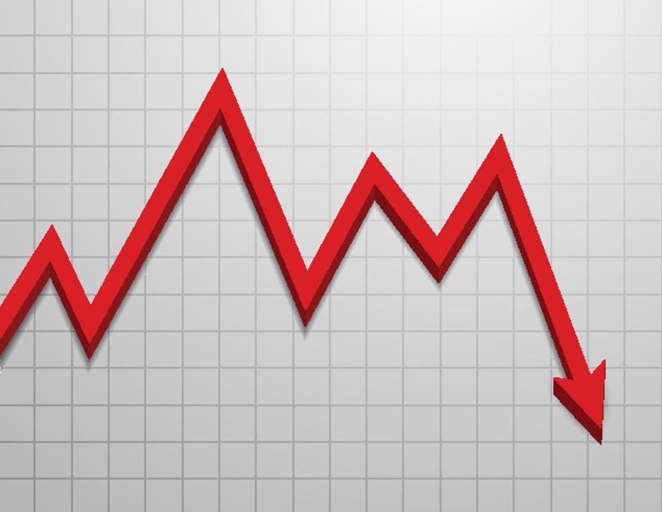 Stock market chart with red line pointing down