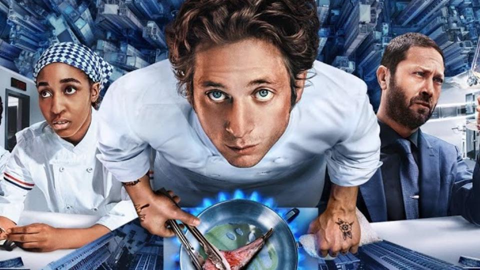 "The Bear" Season 4 partial poster featuring Ayo Edebiri, Jeremy Allen White and Ebon Moss-Bachrach.