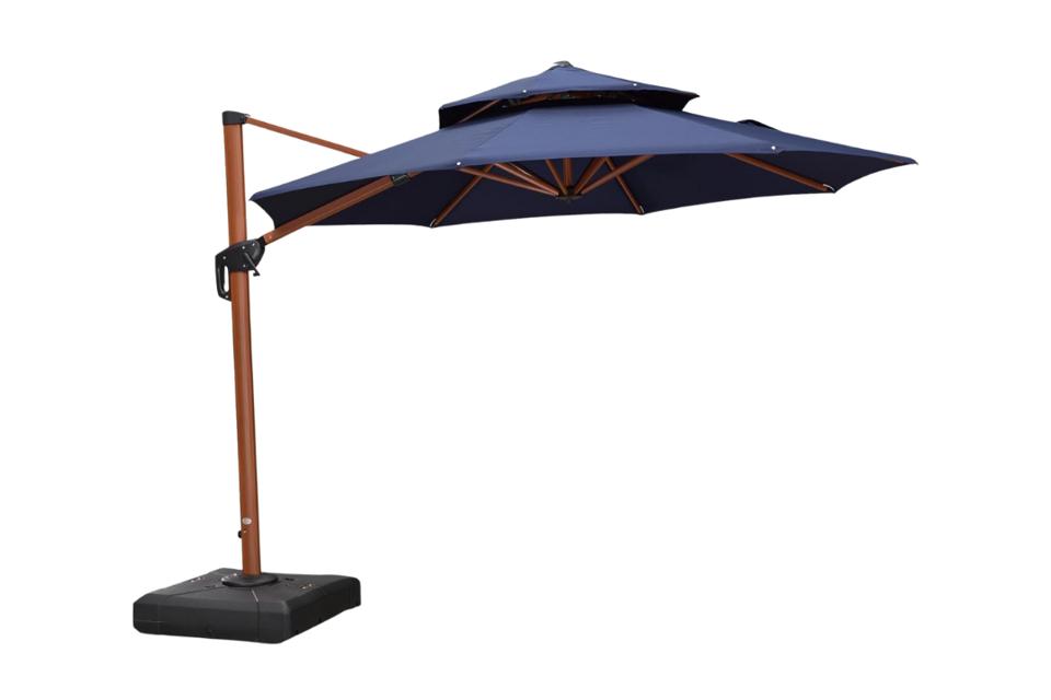 cheap patio set with umbrella MAISON ARTS 7 Pieces Outdoor Dining Set for 6, Large Round Dining Table with Umbrella Hole & Stackable Metal Chairs