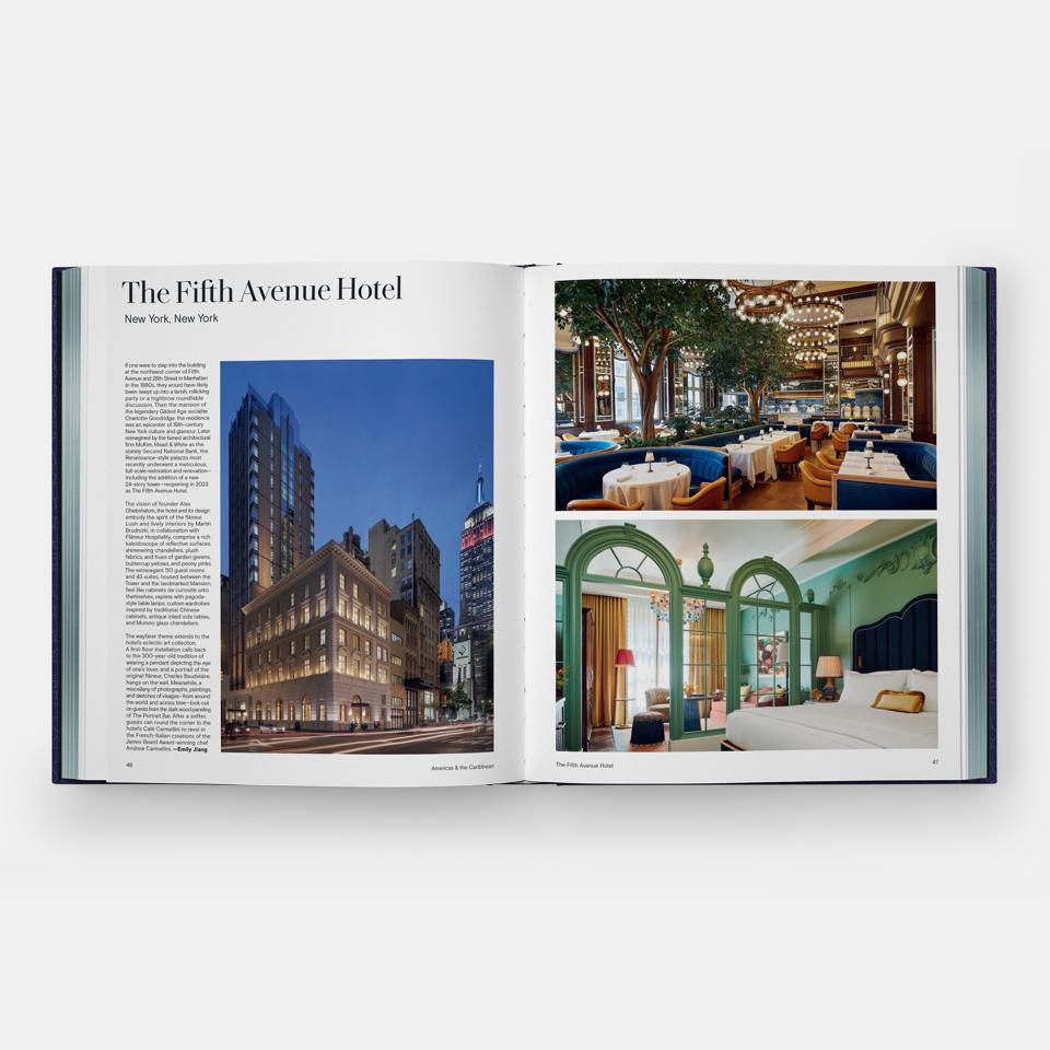 Page spread featuring Fifth Avenue Hotel in 'Culture: The Leading Hotels of the World'