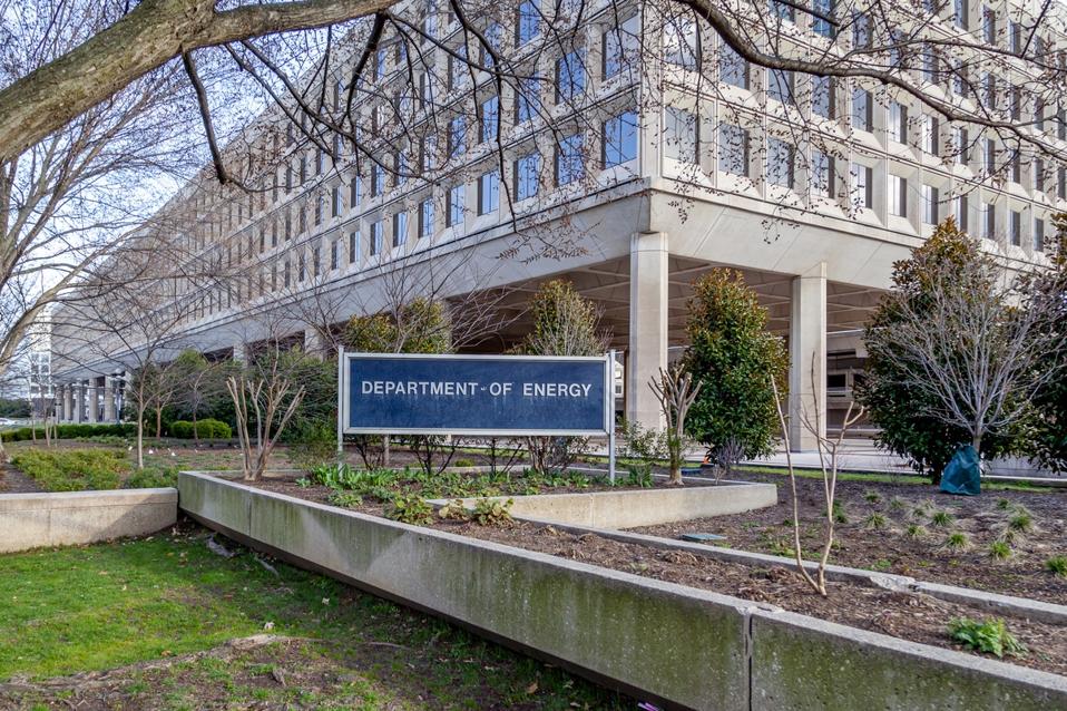 Sign of United States Department of Energy (DOE) outside their headquarters building in Washington, D.C. USA.