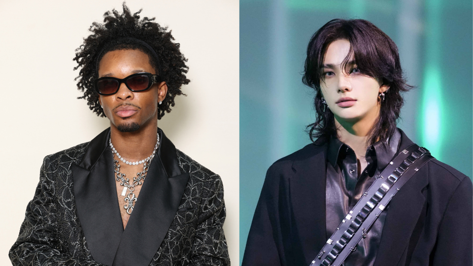 Split of d4vd attends the Amiri Menswear Spring/Summer 2026 show as part of Paris Fashion Week; and Hyunjin of Stray Kids performs at the 2024 Billboard Music Awards.