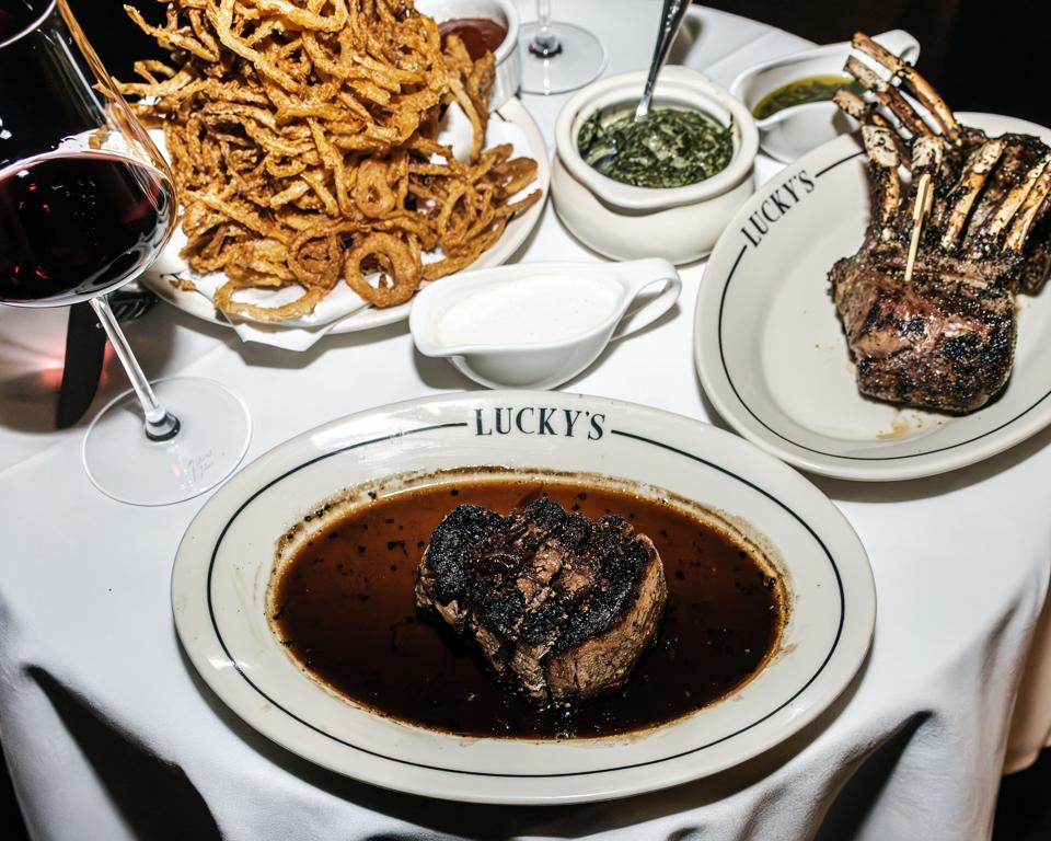 A steak dinner at Lucky's Steakhouse in East Hampton