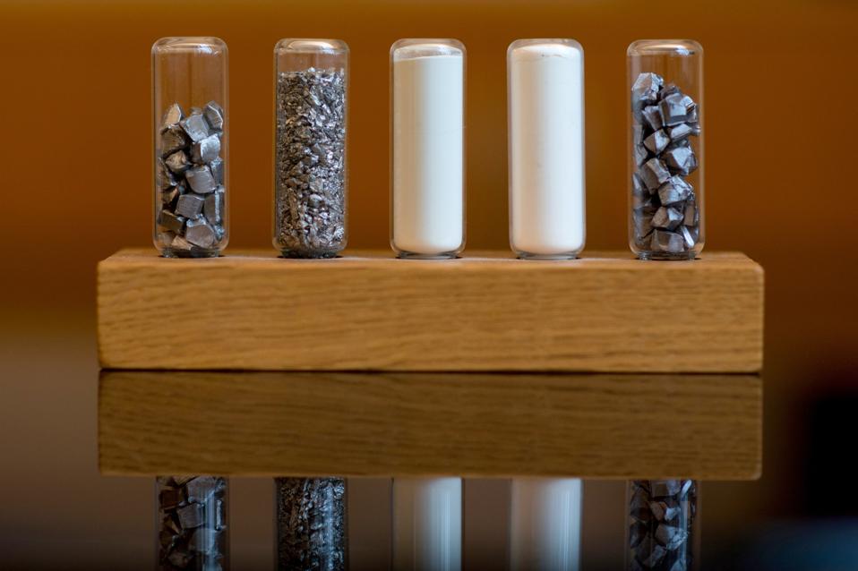 Samples of rare metals displayed in Sillamae, Estonia