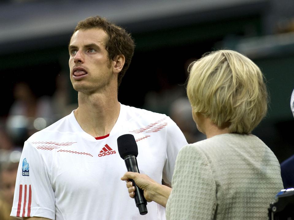 Andy Murray fights back tears after losing to Roger Federer in the 2012 Wimbledon final.