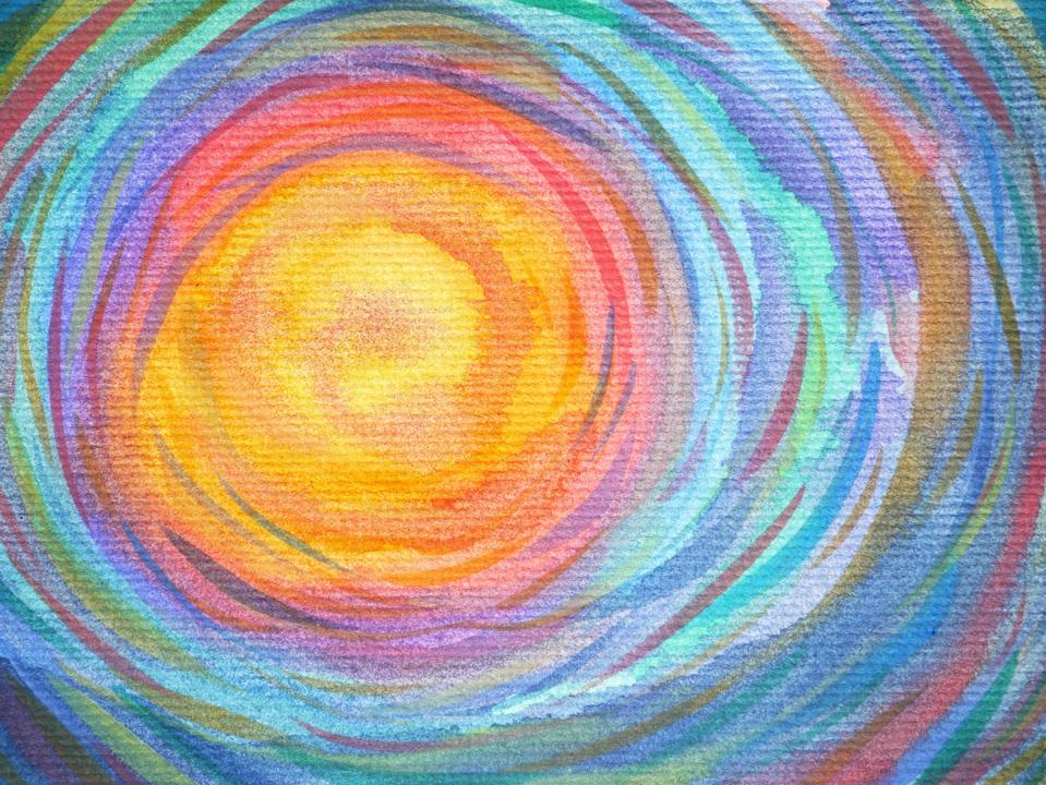 colorful spiral sun power background watercolor painting