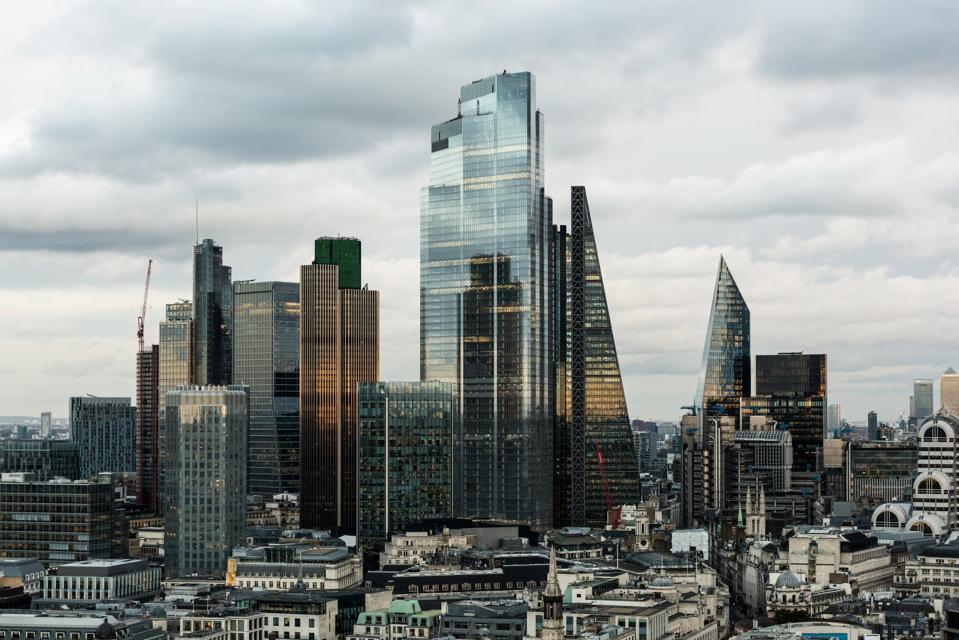 Elevated View of The City of London's Financial District Skyline
