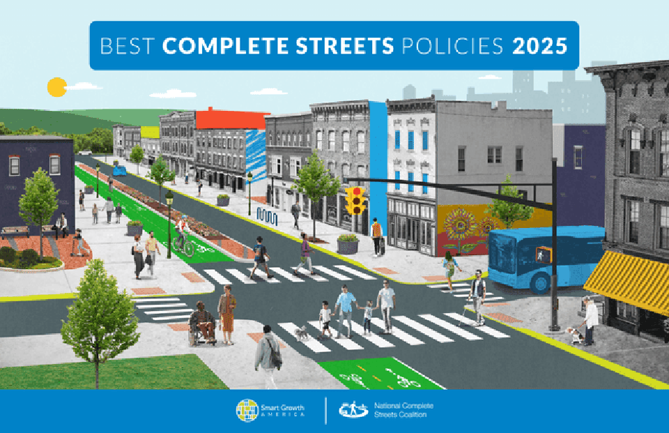 A graphic of a cover of a report showing a street design