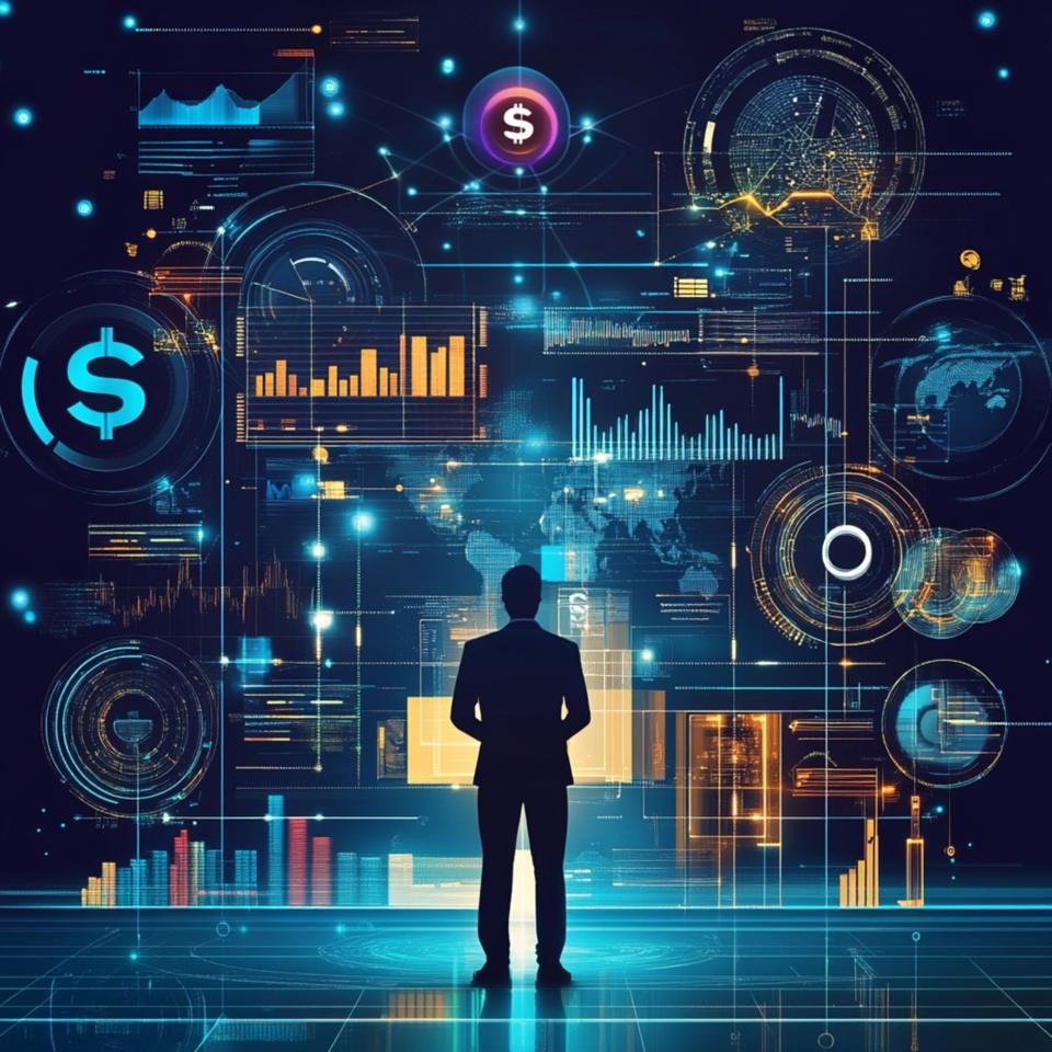 Fintech Industry Concept: Businessman Analyzing Digital Financial Data