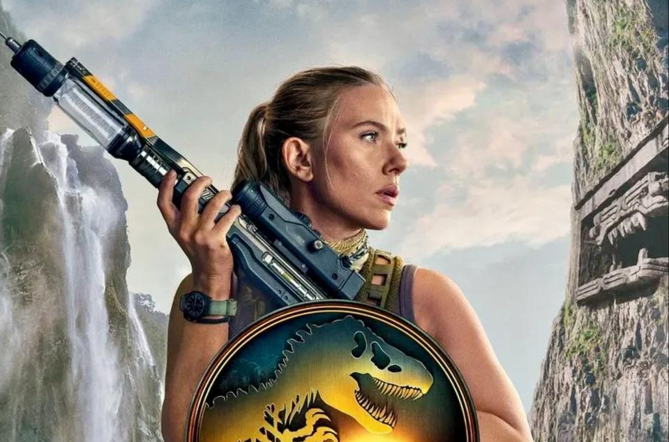 "Jurassic World Rebirth" partial poster featuring Scarlett Johansson.