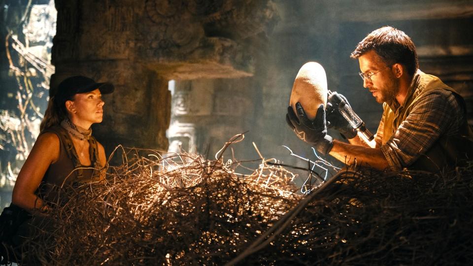 Scarlett Johansson and Jonathan Bailey in "Jurassic World Rebirth."