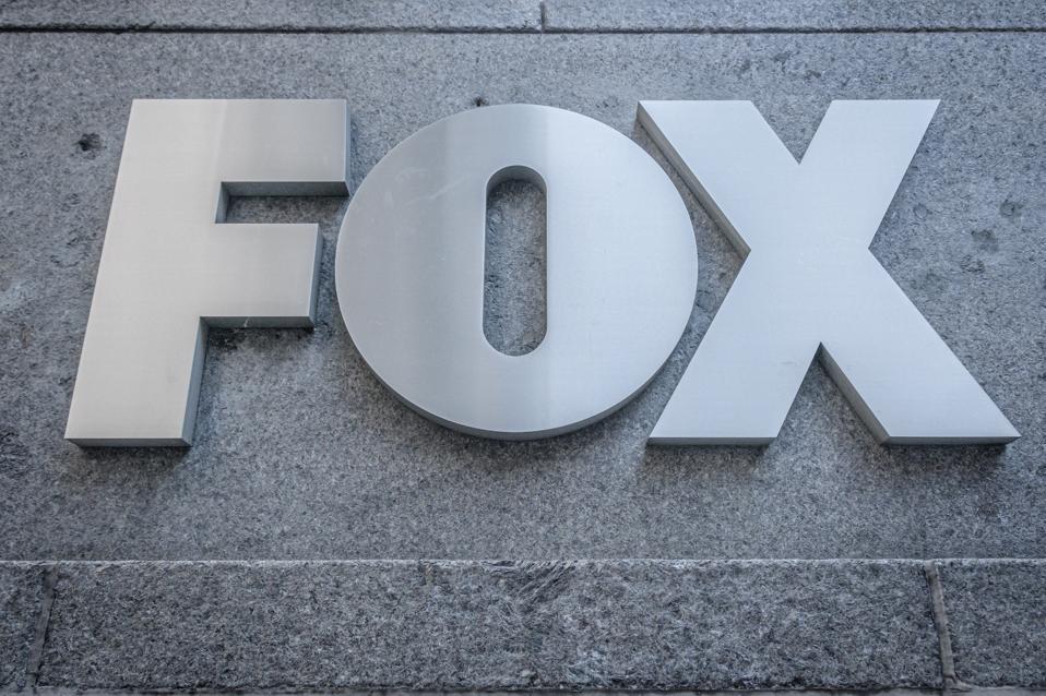 Logo at the main entrance to the FOX News Headquarters in Manhattan