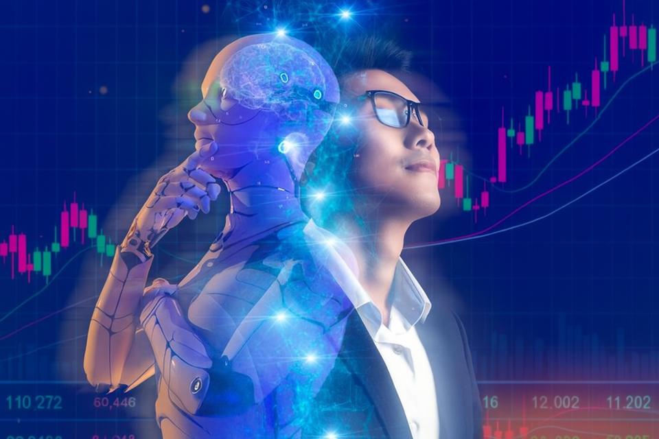 AI and man superimposed looking at a stock chart