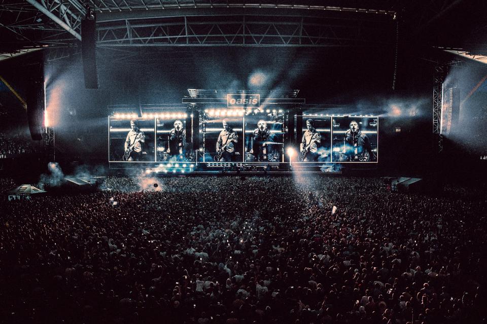 Oasis perform on stage during opening night of their 'Oasis Live '25' reunion tour. Friday, July 4, 2025 at Principality Stadium in Cardiff, Wales (Photo by Josh Halling)