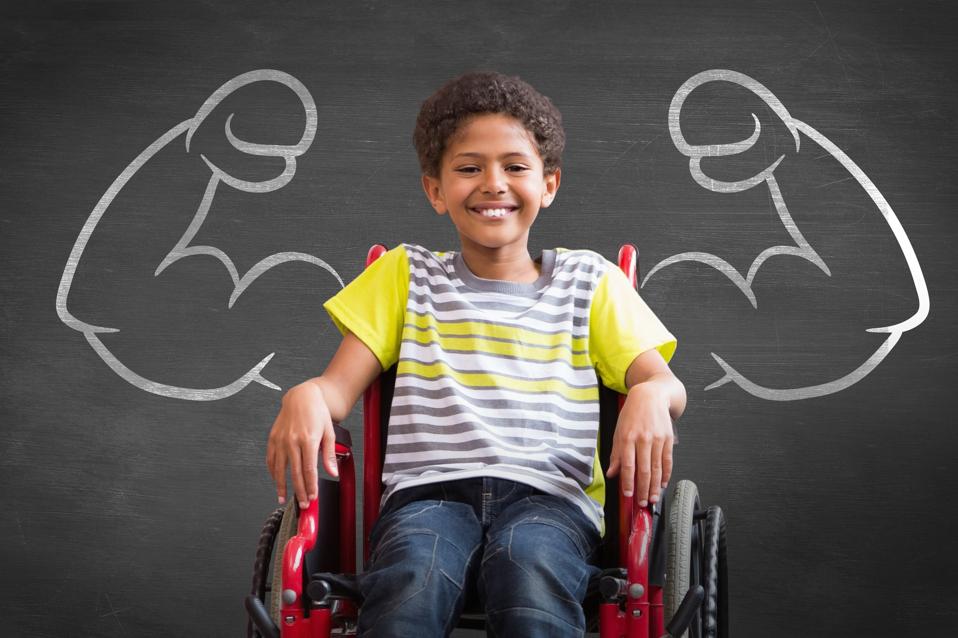 Composite image of cute disabled pupil