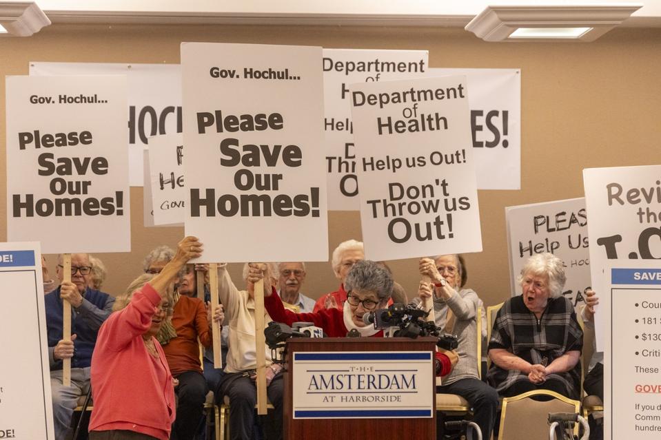 Residents of the Harborside Retirement Community Rally to Protest the Facility's Shutdown
