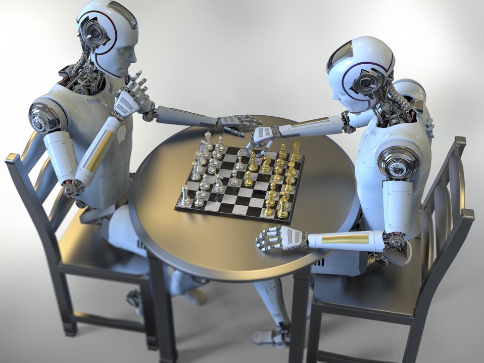 Robots playing chess, illustration