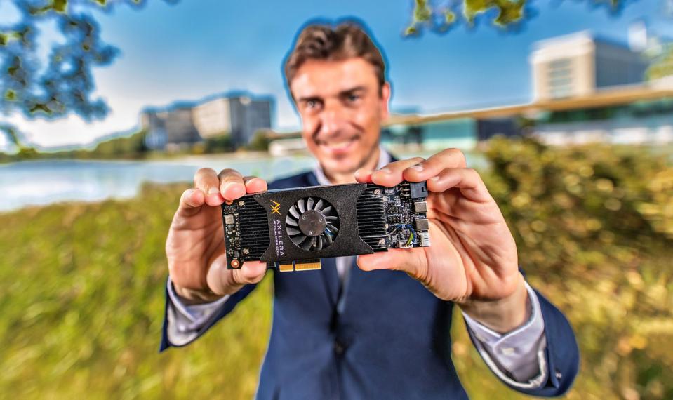Axelera CEO Fabrizio Del Maffeo Holds The Company's PCIe AI Accelerator
