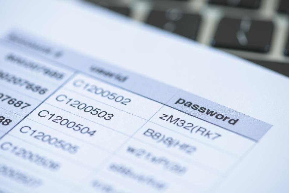 Computer Security Document Listing Userids and Passwords