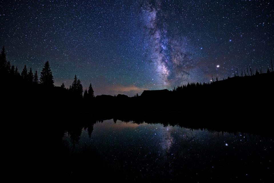 Night Sky Mountain Lake and Milky Way Galaxy