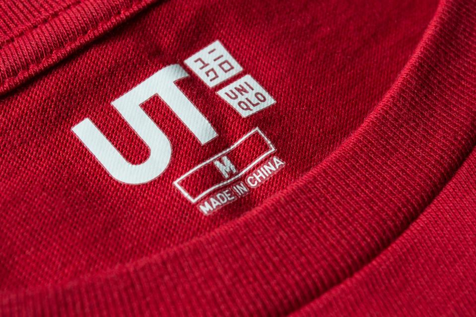 Label on Uniqlo t-shirt