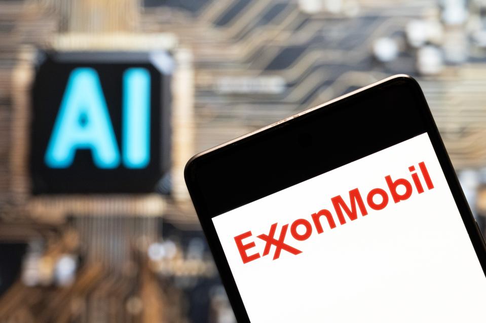 In this photo illustration, the American multinational oil...