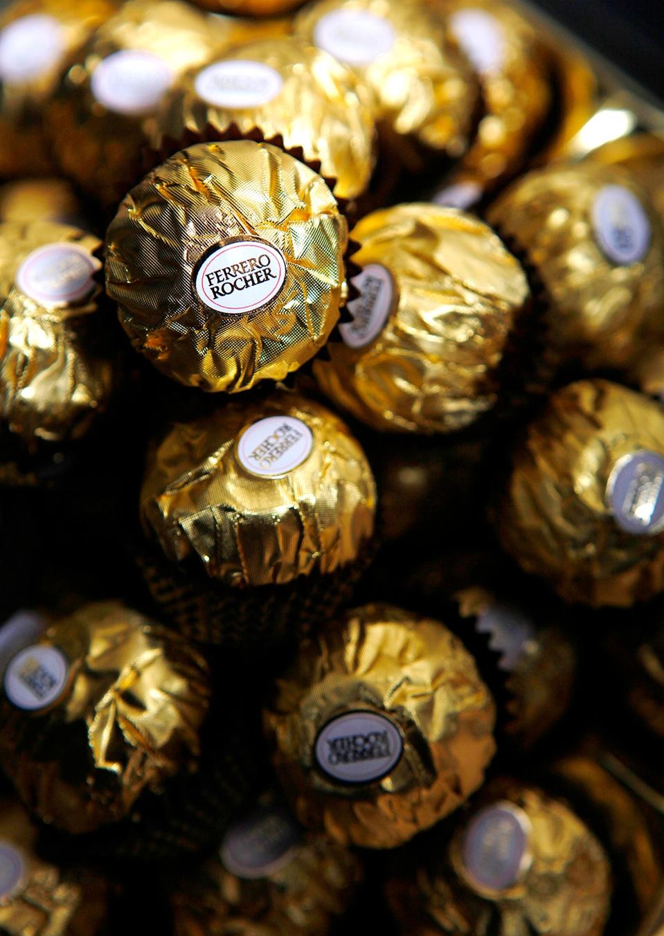 Gold-wrapped Ferrero rocher chocolates.