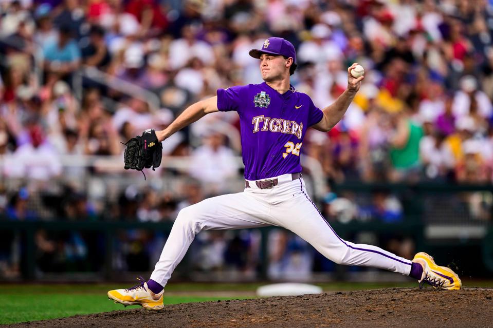 Left-handed pitcher Kade Anderson throwing a pitch.