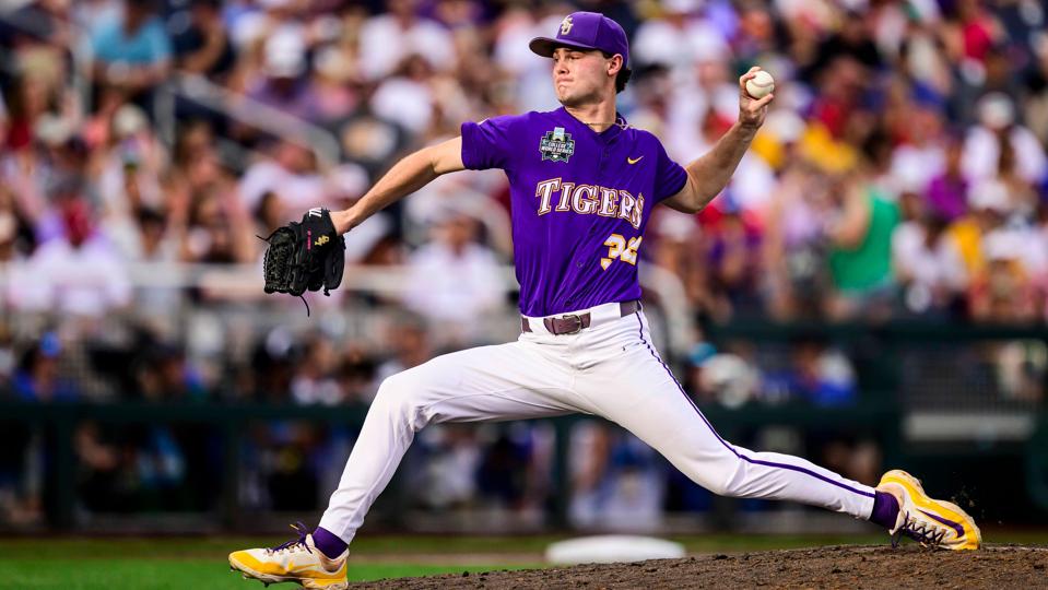 Left-handed pitcher Kade Anderson throwing a pitch.