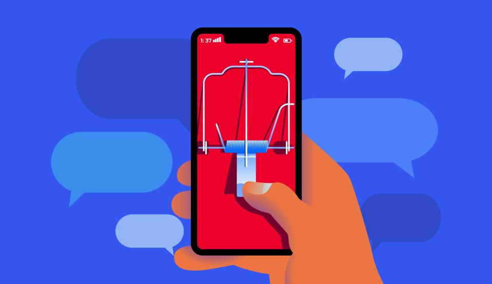 Phone with mousetrap fraud concept