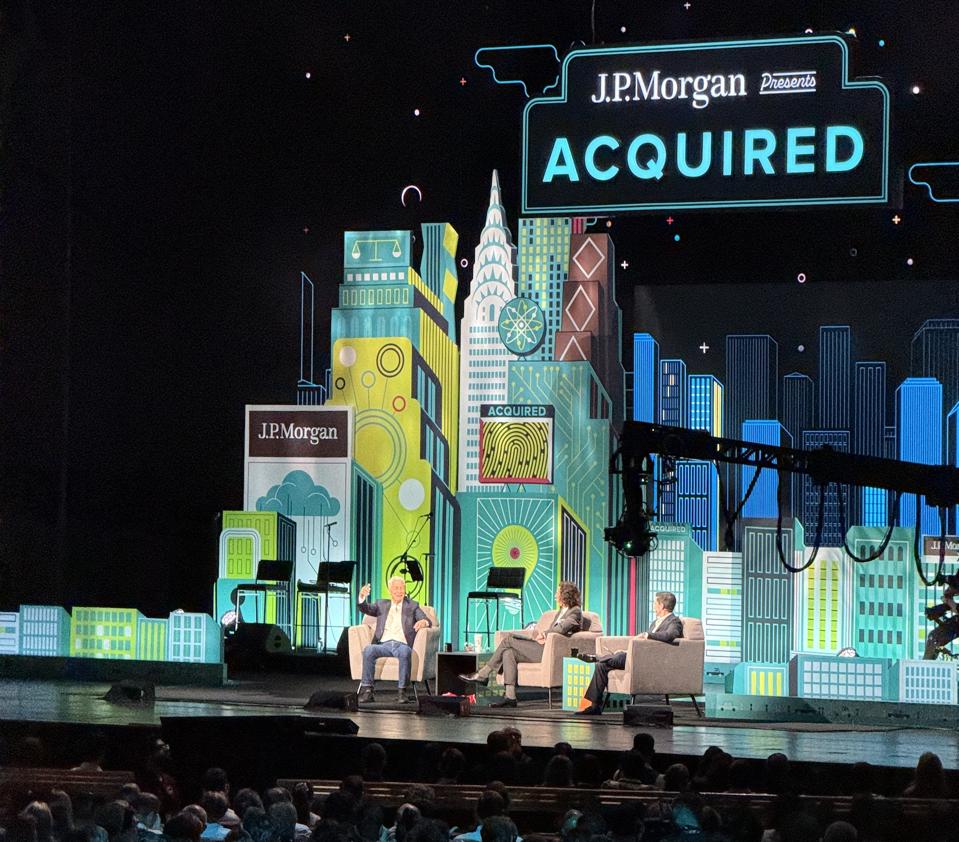 JPMorgan Chase Chairman and CEO Jamie Dimon discusses his business philosophy as the surprise guest at the "Acquired" podcast's live show at Radio City Music Hall in New York on Tuesday, July 15, 2025.