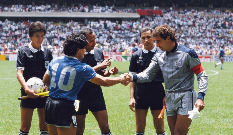 Diego Maradona and Peter Shilton Mexico 1986