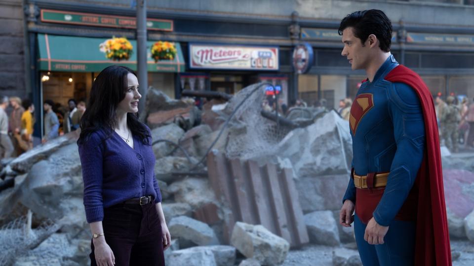 Rachel Brosnahan and David Corenswet in "Superman."