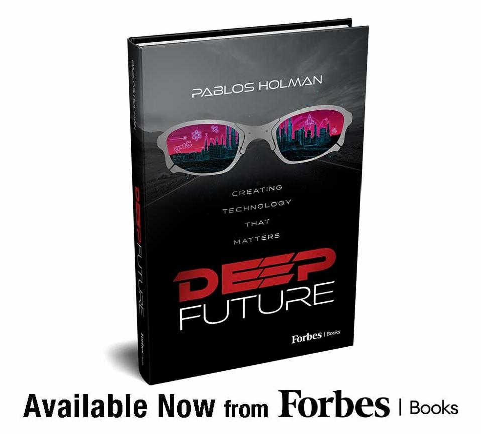 Book cover of Deep Future by Pablos Holman, announcing availability.
