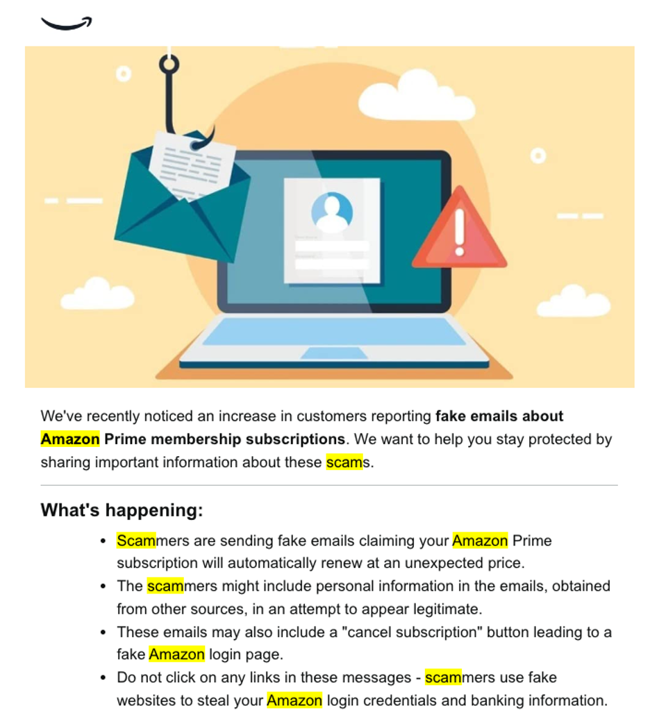 Amazon account attack warning email