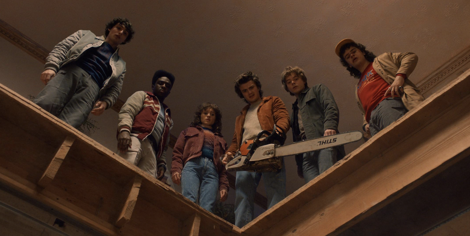 Stranger Things kids with chain saw