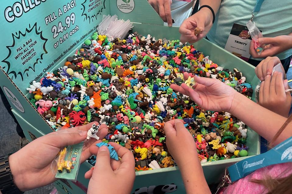 A display of Wigglitz 3D-printed figures at The Toy Insider Sweet Suite toy showcase on July 16, 2025,