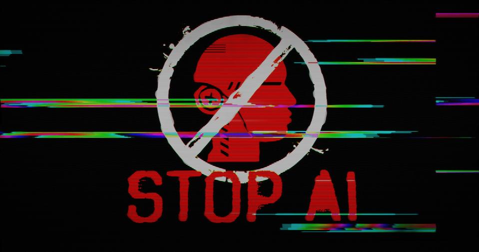Stop AI symbol modern glitch concept 3d illustration