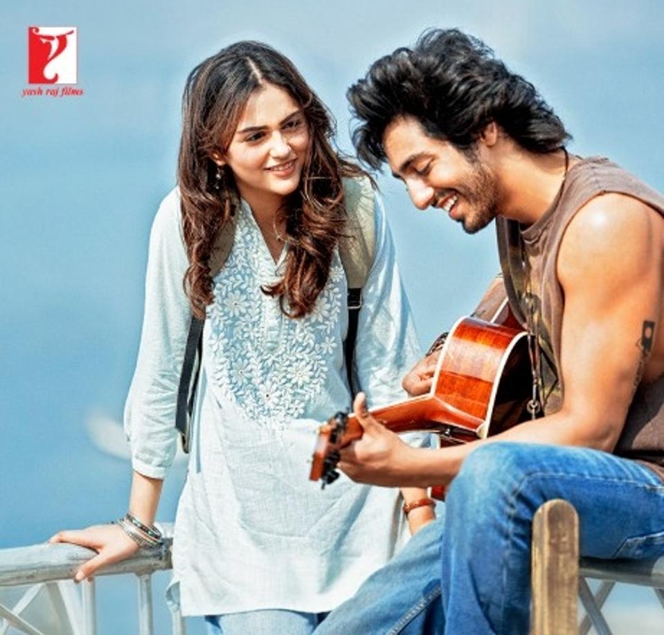 Indian actors Ahaan Panday and Aneet Padda on a poster of their debut film 'Saiyyaara'.